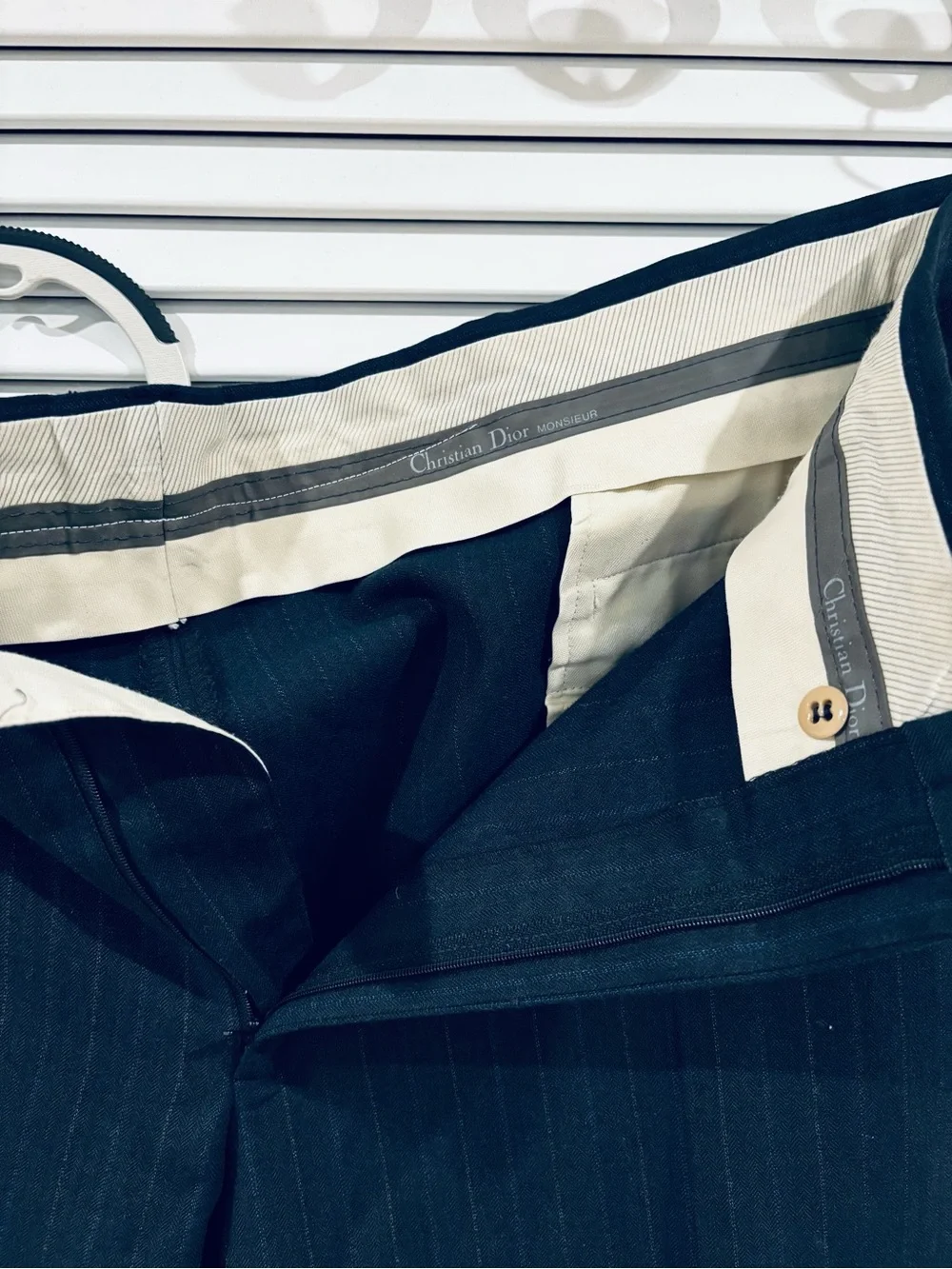 Vintage Christian Dior Monsieur Navy Pinstripe 2 Piece Suit Blazer Pants COA